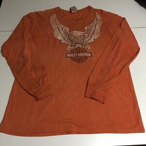 Harley-Davidson Mens Large Orange Long Sleeve T-Shirt Eagle Motorcycle Biker